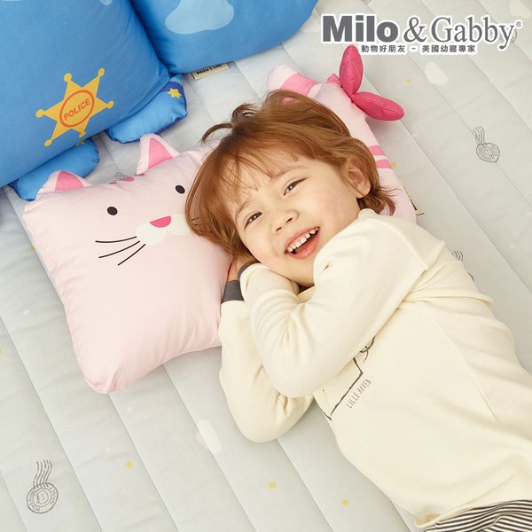 Milo & Gabby 動物好朋友-超細纖維防蹣抗菌mini枕心+枕套組(Nancy花匠貓咪)